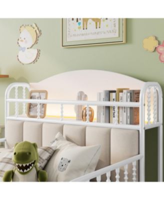 Streamdale Twin Metal Platform Bed with Upholstered Storage Headboard, White