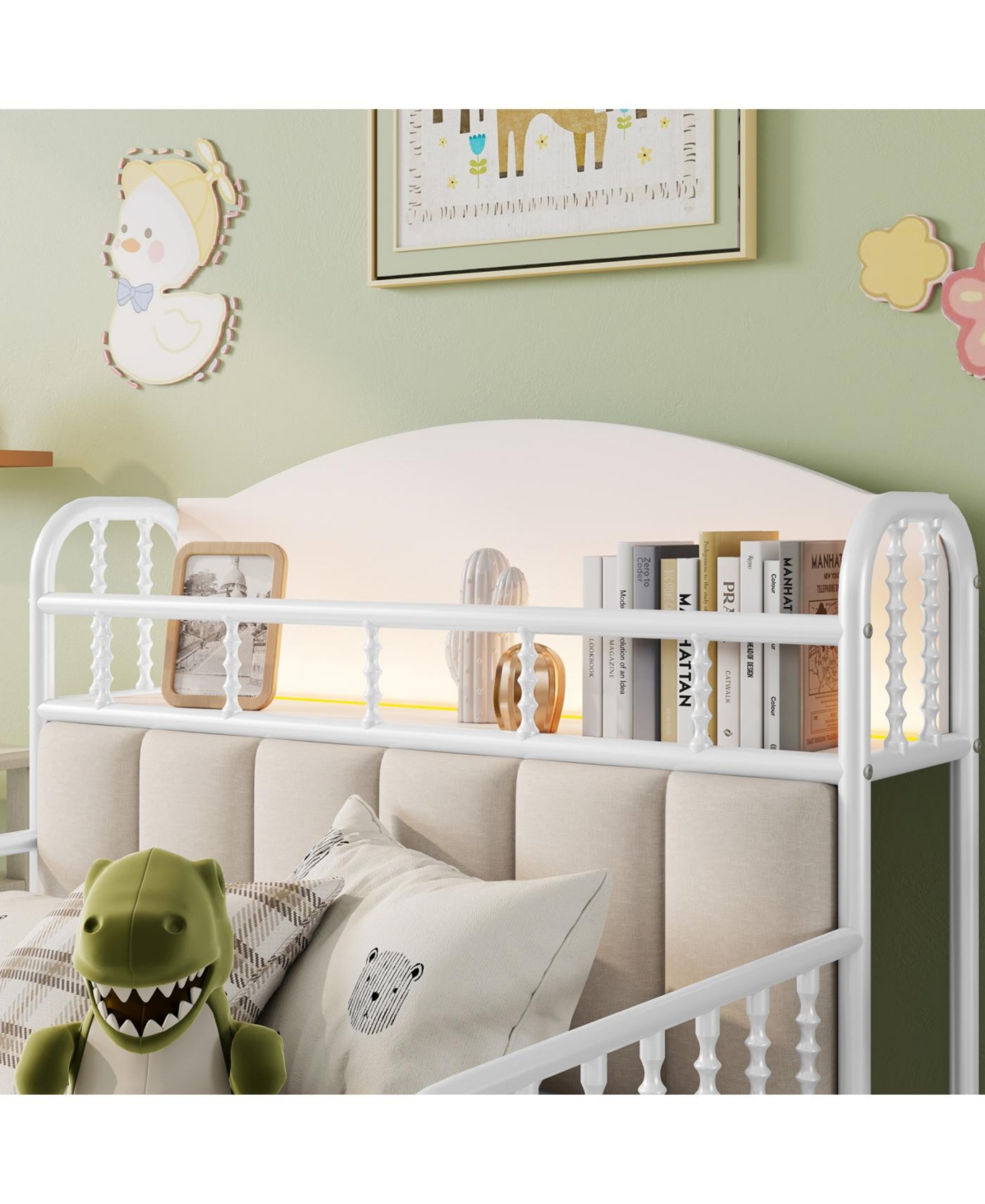 Streamdale Furniture Streamdale Twin Metal Platform Bed with Upholstered Storage Headboard, White