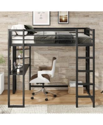 Streamdale Loft Bed with Desk, Full Size Metal Loft Bed Frame, Black