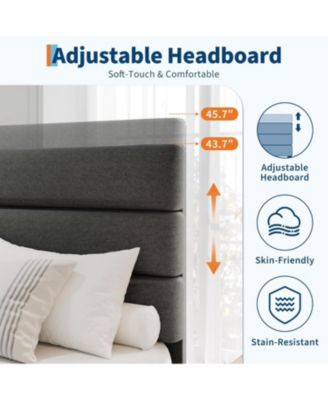 Size Platform Bed Frame with Adjustable Linen Upholstered Headboard, Wooden Slat Support, Heavy-Duty Mattress Foundation, No Box Spring Needed - Full