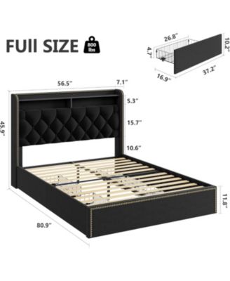 Full Size Velvet Bed Frame with 4 Storage Drawers, Tufted Headboard, Nailhead Trim, No Box Spring Needed, Black