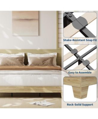King Platform Bed Frame with Underbed Storage 10.24" Clearance Wood & Metal Slats No Headboard No Box Spring Gold