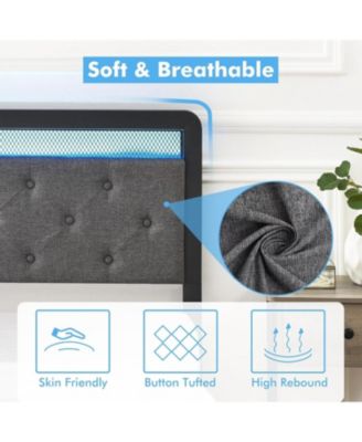 Queen Upholstered Platform Bed Frame with LED Lights 2 Drawers Button Tufted Headboard Strong Metal Slats