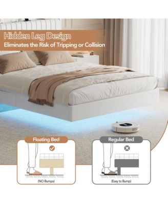 Size Floating Bed Frame with RGB LED Lights & Charging Station