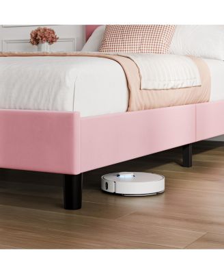 Twin Size Bed Frame with Headboard Adjustable, Velvet Upholstered Twin Platform Bed with Headboard