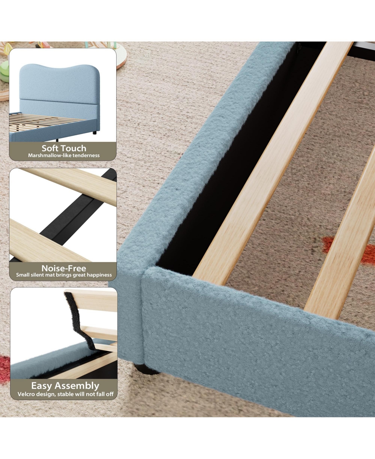 gaomon Twin Bed Frame for Kids with Velvet Upholstered Headboard