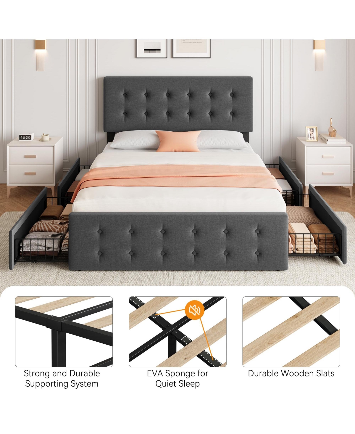 Gaomon Full Bed Frame with Headboard and 4 Storage Drawers