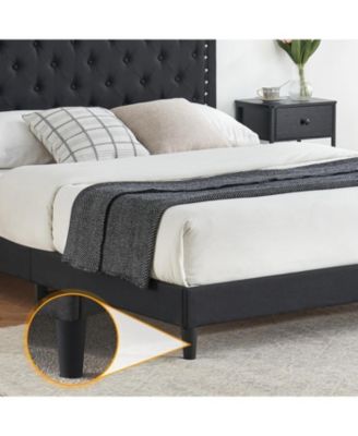 Full Upholstered Platform Bed, Adjustable Wingback Tufted Headboard, Heavy-Duty Slats, No Box Spring Needed, Sturdy Frame. - Queen