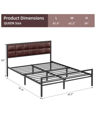 Faux Leather Platform Bed Frame with Upholstered Headboard - Metal Bed Frame with Steel Slats Support - Box Spring Optional - Easy Assembly