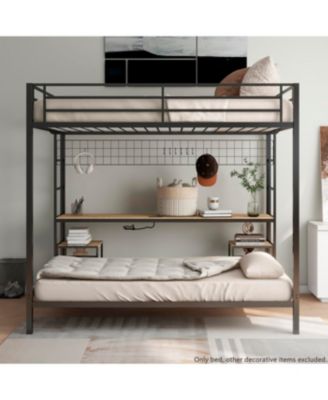 Ethan Bunk Bed with Desk, Storage, Charging Station, Black/Oak