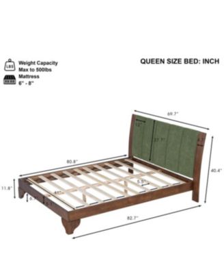 Streamdale Premium Pine Wood Queen Bed Frame, Mid Century Modern, Walnut & Green
