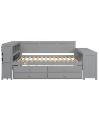 Streamdale Full Size Daybed with Storage, Drawers, Trundle, Charging Station, LED, Desk, Cabinet