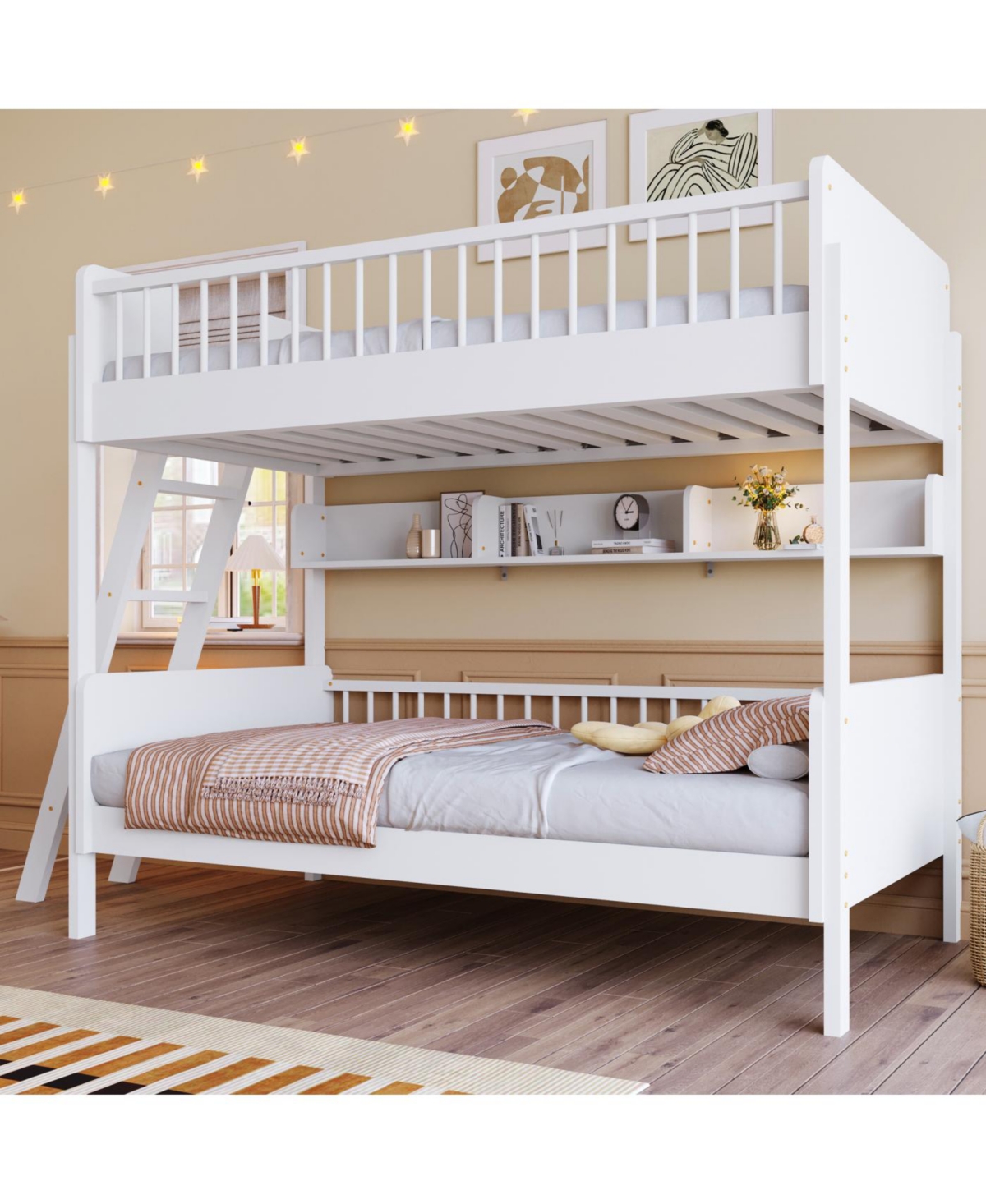 Streamdale Furniture Streamdale Twin Size Wooden Bunk Bed with 3 Storage Shelves, White