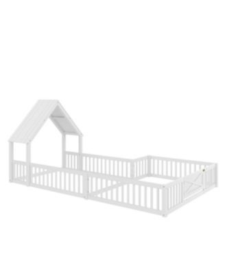  Full Size House Floor Bed with Door & Guardrails