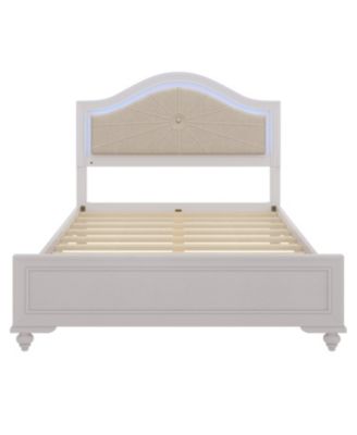 Modern Queen Wood Bed with LED Headboard, No Box Spring