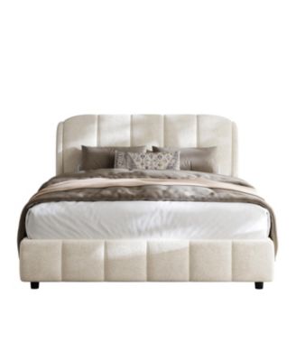 Boucle Fabric Platform Bed with Curved Headboard - Queen