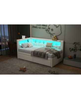 Twin Platform Bed w/ USB & LED 2 Drawers