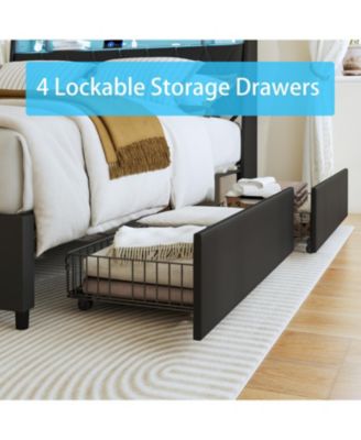 Streamdale Full Bed Frame with Headboard, Outlets, LED & Storage