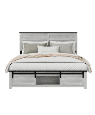 Upholstered Full Bed Frame with Storage Headboard, LED & Pet Bed