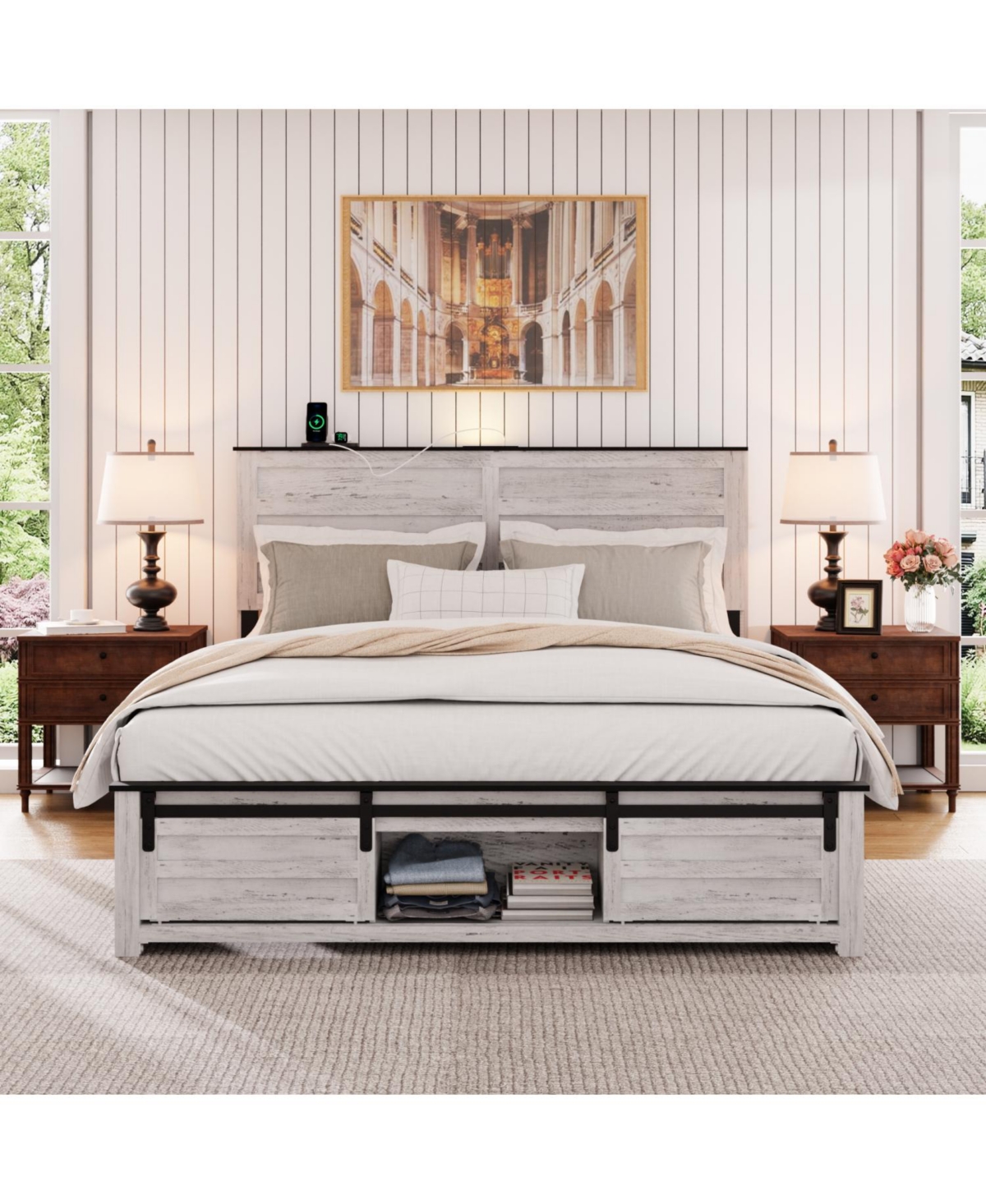 Streamdale Furniture Queen Bed Frame Upholstered Headboard, Storage, Led, Pet Bed, Easy Assembly