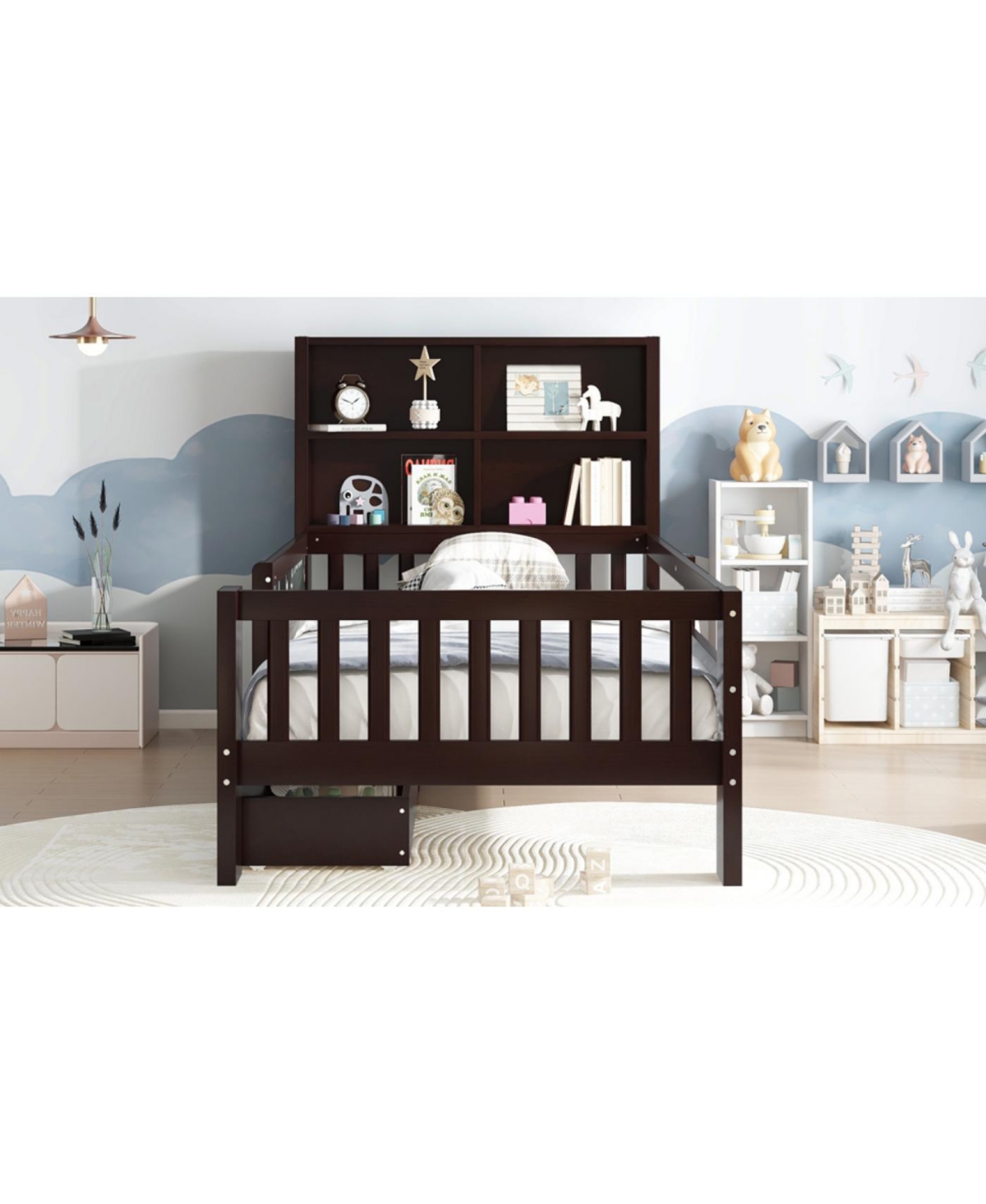 Streamdale Furniture Streamdale Twin Platform Bed with Chalkboard, Storage, Shelves, Espresso
