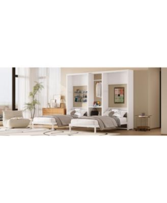 Twin Murphy Bed with Wardrobe, Shelves & Power Outlets, White