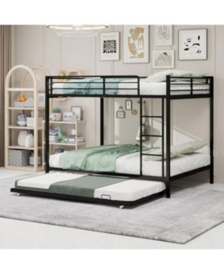Durable Square Tube Iron Bunk Bed with Safety Rails - Full Size