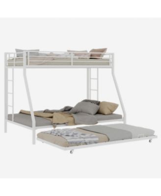  High-Stability Square Tube Bunk Bed with Ladder & Trundle - White