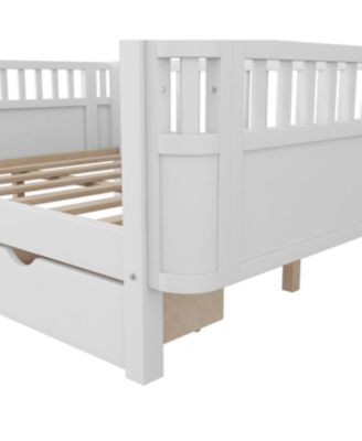 Full Size Wood Platform Bed with Rails, White (Patented Design)