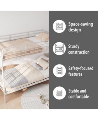 Metal Twin Over Twin Bunk Bed with 2 Ladders & Guardrail, White