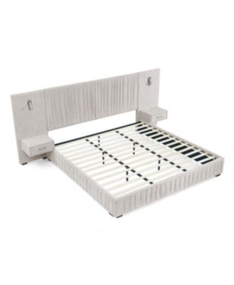 Streamdale King Size Chenille Upholstered Bed Frame with Pleated Design - Beige