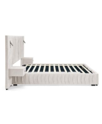 Streamdale Queen Size Chenille Upholstered Bed Frame with Pleated Design - Beige