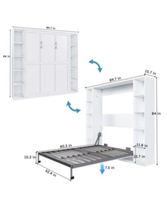 Streamdale Queen Murphy bed, foldable wall bed with storage cabinet, white