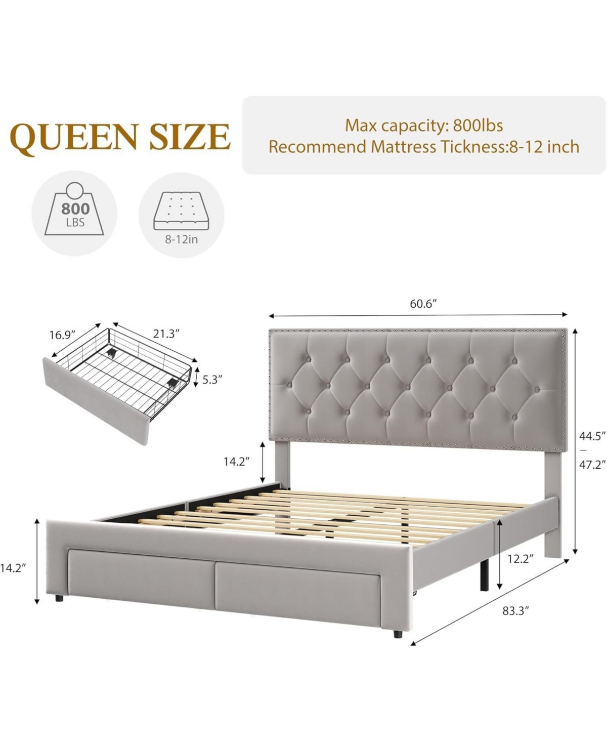 gaomon Bed Frame with 2 Storage Drawers