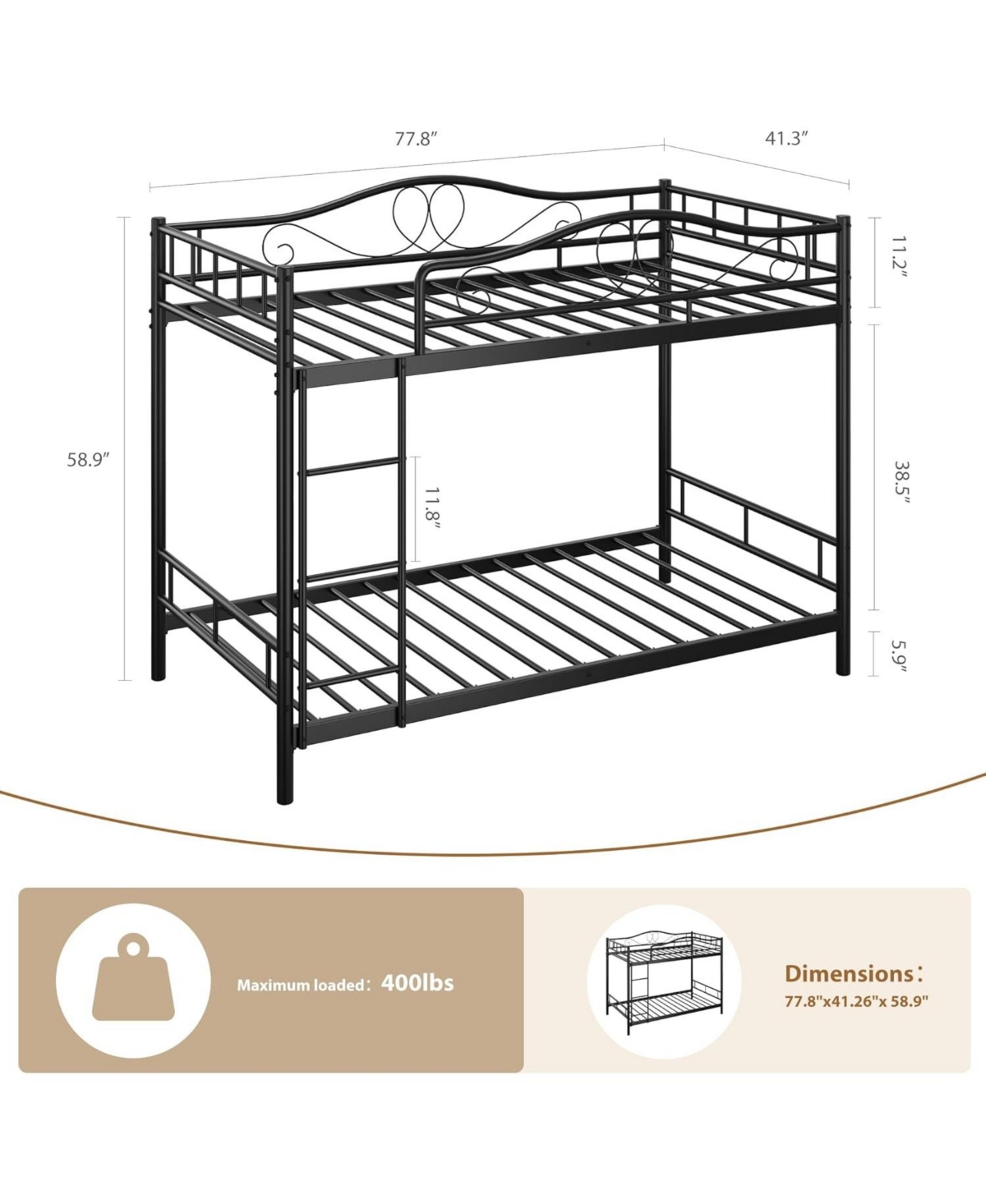 gaomon Twin Over Metal Bunk Bed with Ladder and Full-Length Guardrails, Heavy Duty Space-Saving Frame