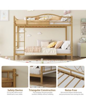 Twin Over Twin Metal Bunk Bed with Ladder and Full-Length Guardrails, Heavy Duty Space-Saving Bunk Bed Frame