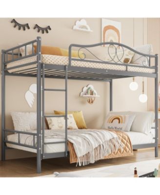 Twin Over Twin Metal Bunk Bed with Ladder and Full-Length Guardrails, Heavy Duty Space-Saving Bunk Bed Frame