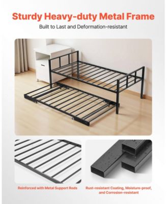 Daybed with Metal Frame, Pull-Out Trundle, and Strong Slats