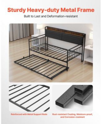 Metal Daybed with Trundle and Built-in Charging Station
