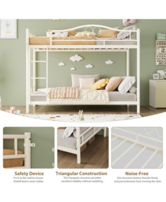 Twin Over Twin Metal Bunk Bed with Ladder, Guardrails, 400 lbs Capacity, Space-Saving No-Noise Design