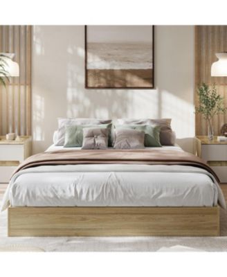 King Size Wood Platform Bed Frame, No Headboard, Wood Slat Support, No Box Spring Needed, Burlywood