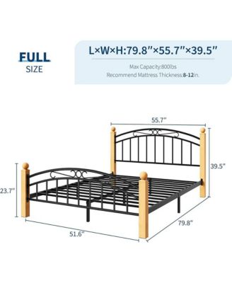 Full Size Metal Platform Bed Frame with Victorian Iron Art Headboard & Footboard, Steel Slats
