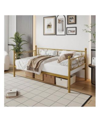 Twin Size Daybed Frame Metal Sofa Heavy Duty Metal Slats Living Room Bedroom Guest Space Saving Gold