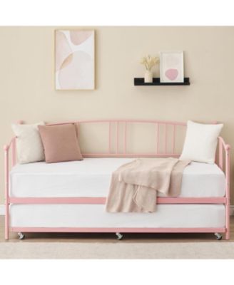 Twin Size Metal Daybed with Pull-Out Trundle, 6 Casters and Steel Slat Support, No Box Spring Needed