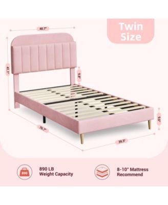 Twin Bed Frame with Storage Headboard Velvet Upholstered Platform for Girls Wooden Slats Noise Free Easy Assembly