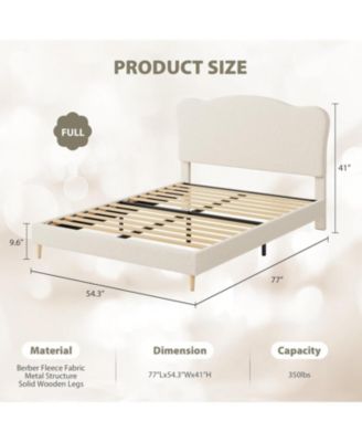 Full Bed Frame Upholstered Platform Adjustable Headboard Wooden Slats No Box Spring Needed Beige