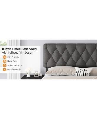 King Size Upholstered Platform Bed Frame with Storage Drawers and Wooden Slats