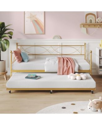 Twin Daybed with Trundle Metal Daybed and Trundle Set Sofa Bed Steel Slat Multifunctional Bedroom