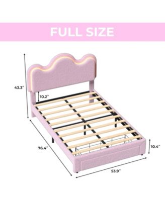 Full Size Boucle Upholstered LED Platform Bed Frame with Storage Drawers Flower Headboard