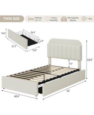 Twin Size Boucle Upholstered Platform Bed Frame with Bookcase Headboard